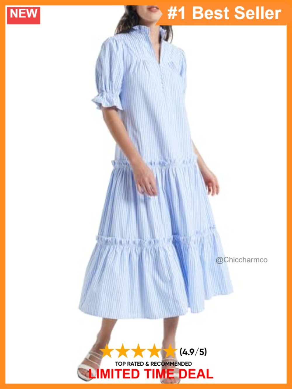 Puff Short Sleeve Tiered Maxi Dress Button Down Ruffle Collar